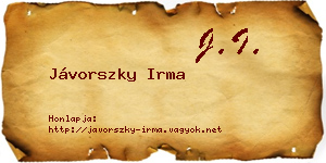 Jávorszky Irma névjegykártya
